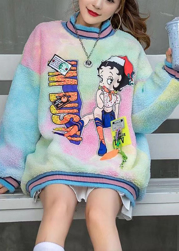 Rainbow Turtleneck Print Fall Character Loose Sweatshirts Top