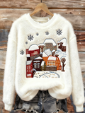 Comstylish Lady Christmas Winter Warmth Round Neck Flannel Sweatshirt