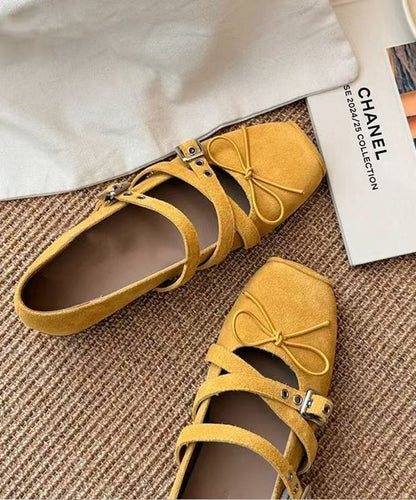 Red Bow Cross Strap Splicing Boutique Suede Wedge Shoes