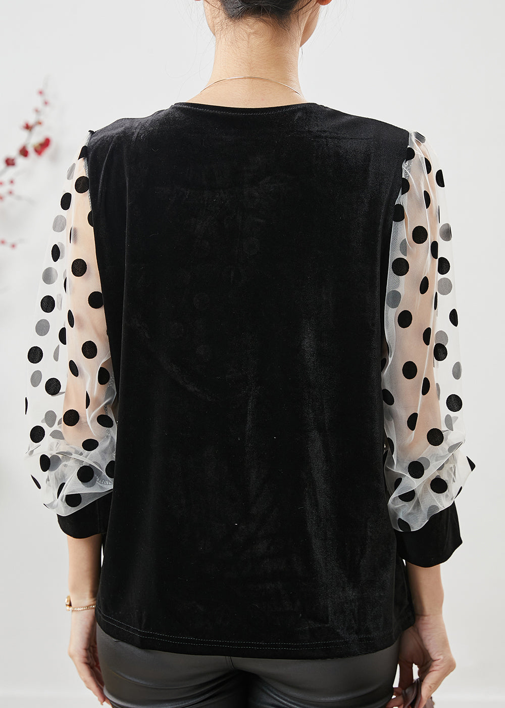 Black Dot Patchwork Velour Fake Two Piece Shirts Spring