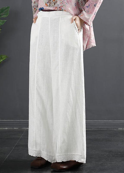 Retro Semi Elastic Waist Wide Leg Pants New Spring Hemp Color Pants