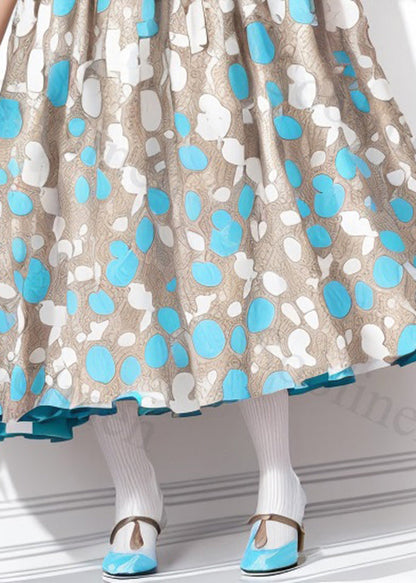 Print Wrinkled Silk Long Dress Summer