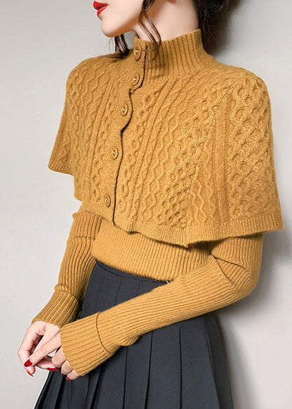 Orange Turtleneck Cable Knit Wraps and Sweaters Two Pieces Set Fall