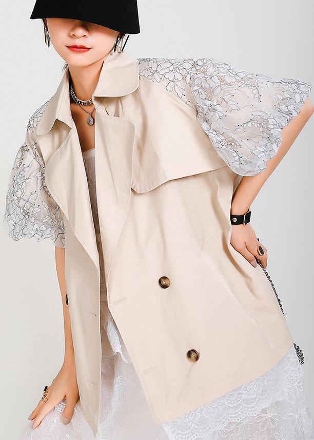 Beige Peter Pan Collar Pockets Jacket Summer