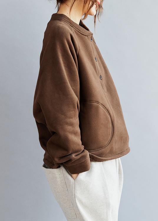Natural O Neck Cotton Loose Clothes Work Brown Blouse