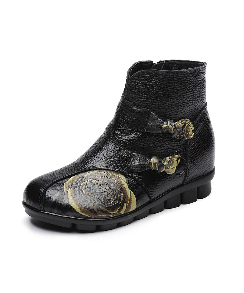 Splicing Ankle Boots Red Print Cowhide Leather