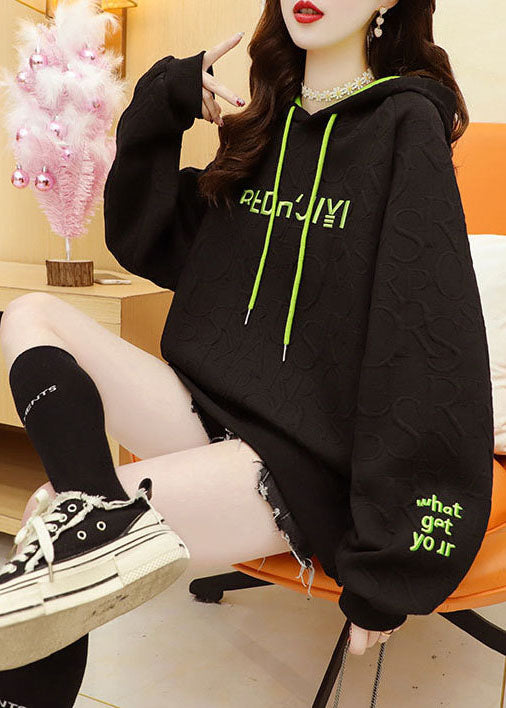 New Grey Hooded Drawstring Embroideried Fall Sweatshirt Street Wear
