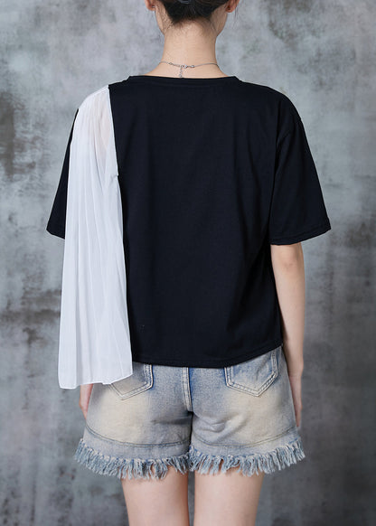 Black Oversized Patchwork Chiffon Tanks Summer