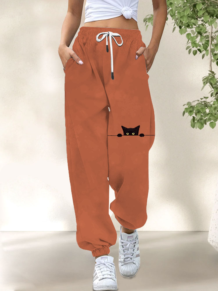 Comstylish Women's Casual Funny Black Cat Print Pants