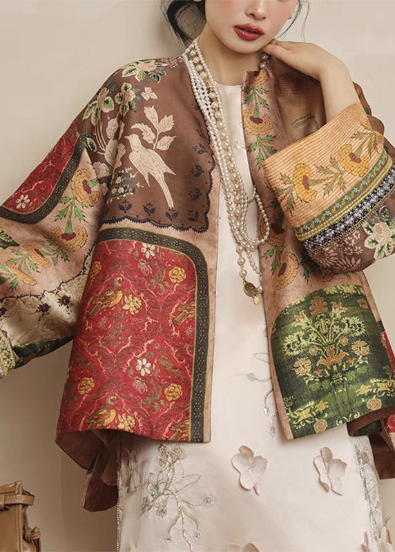 Chinese Style O-neck Print Coats Spring