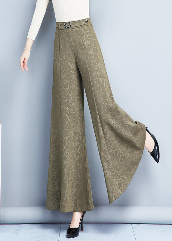 Khaki Print High Waist Wide Leg Pants