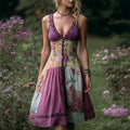 Vintage Roses Boho Lace Patchwork Linen Tank Dress artswardrobe