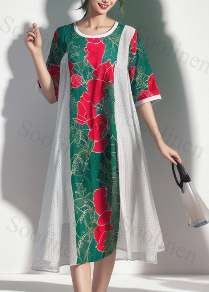 Italian Green Oversized Patchwork Cotton Holiday Dress Summer