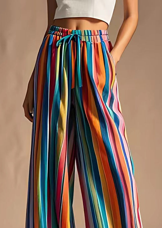 Rainbow Pockets Elastic Waist Cotton Pants Summer