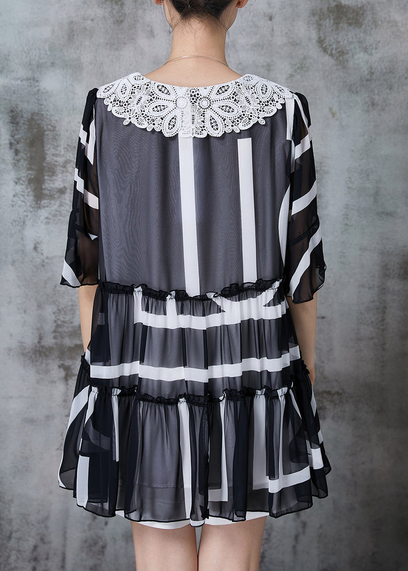 Black Ruffled Patchwork Chiffon Tank Summer