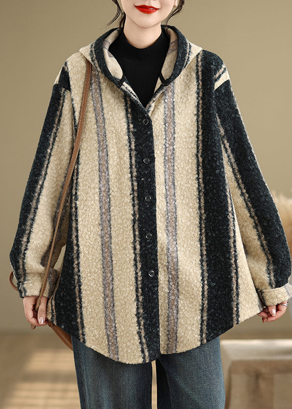 Striped Woolen Hoodie Coat Spring
