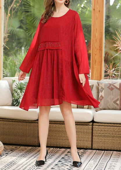 Simple Red Asymmetrical Design Chiffon Summer Dress