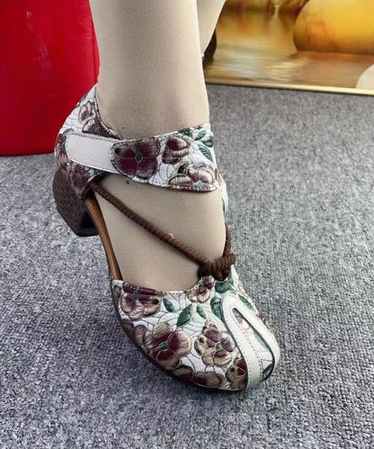 Style Retro Green Cowhide Leather Hollow Out Embossed Sandals