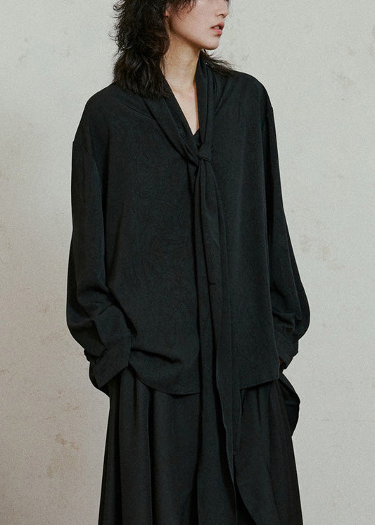 Black Asymmetrical Patchwork Draping Shirt Fall