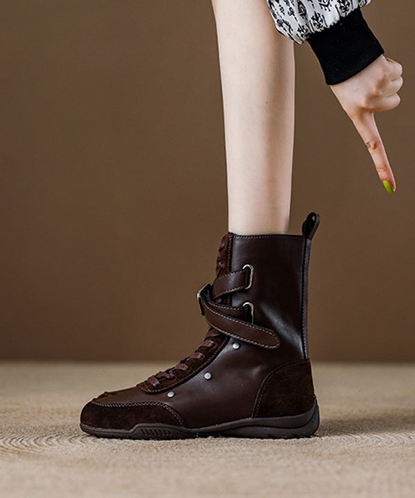 Khaki Lace Up Wedge Suede Splicing Boots