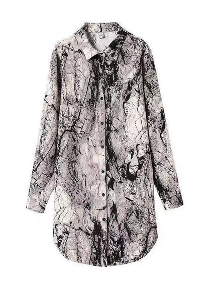 Boutique Black White Peter Pan Collar Button Print Blouse Tops Long Sleeve