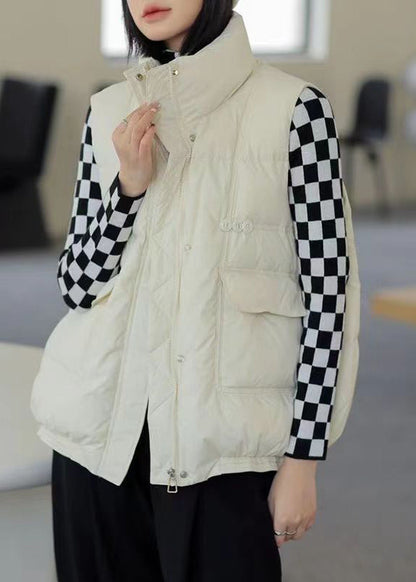 Orange Stand Collar Zip Up Pockets Duck Down Vest Winter