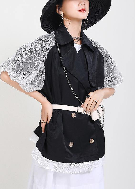 Black Patchwork Lace Button Jacket Summer