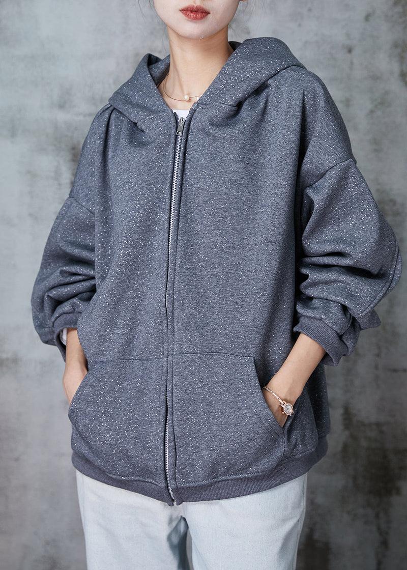 Grey Hooded Sequins Cotton Coat Outwear Spring
