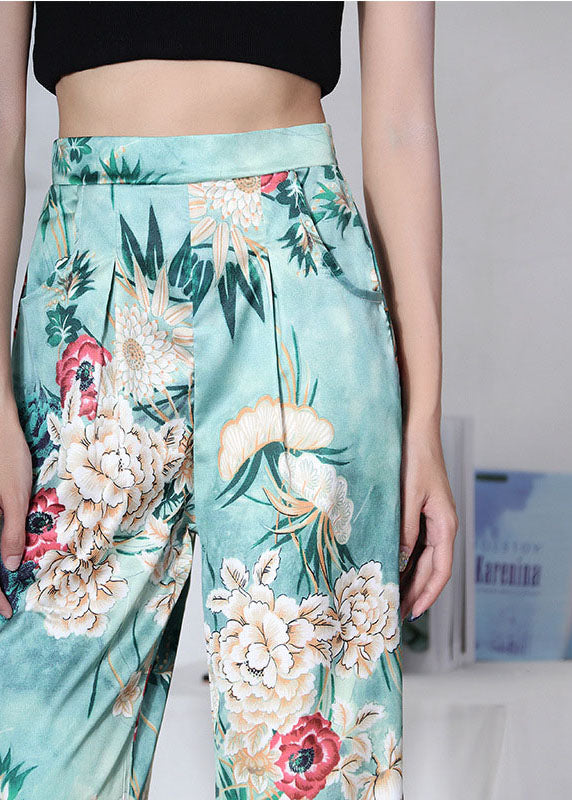Loose Blue Print Summer Pants