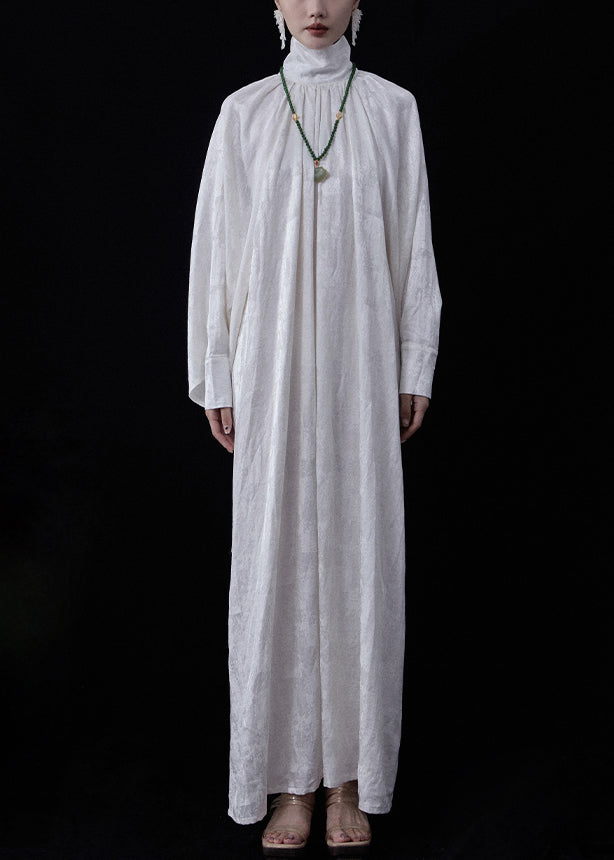 White Zippered Wear on Both Sides Linen Maxi Dresses Fall
