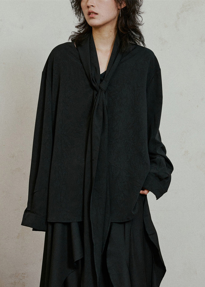 Black Asymmetrical Patchwork Draping Shirt Fall