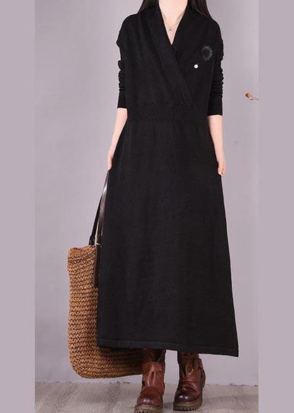 Classy V Neck Asymmetric Spring Dresses Shape Black Maxi Dresses