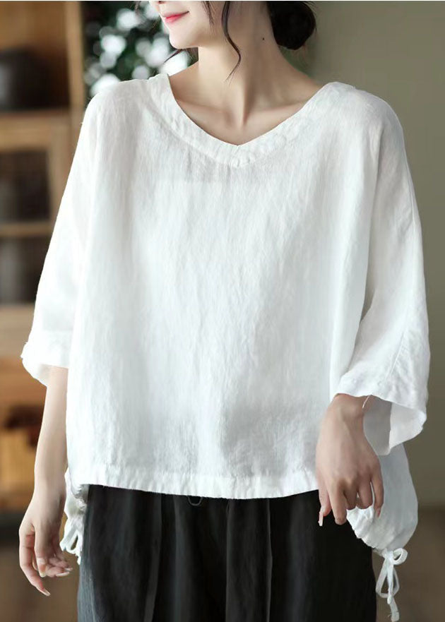Green O-neck Embroideried Linen Top Long Sleeve