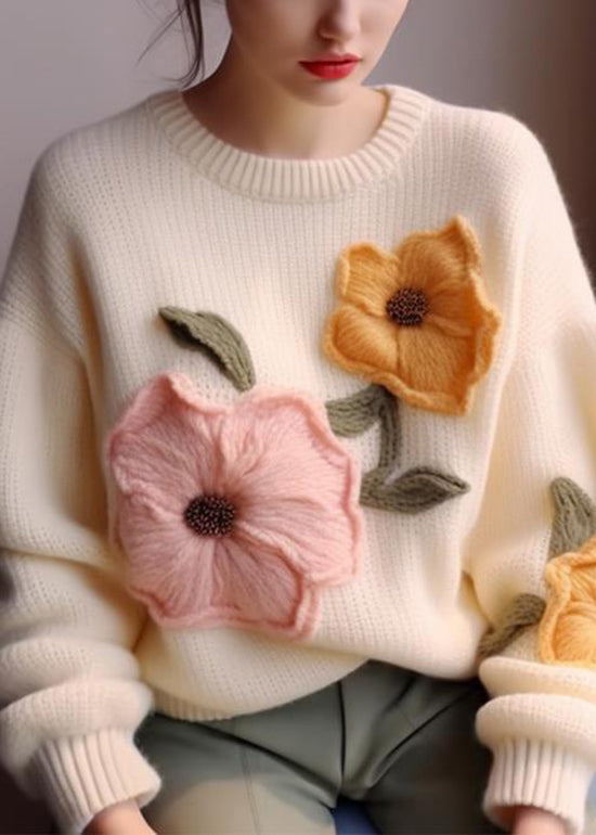 White O Neck Knit Sweater Tops Fall