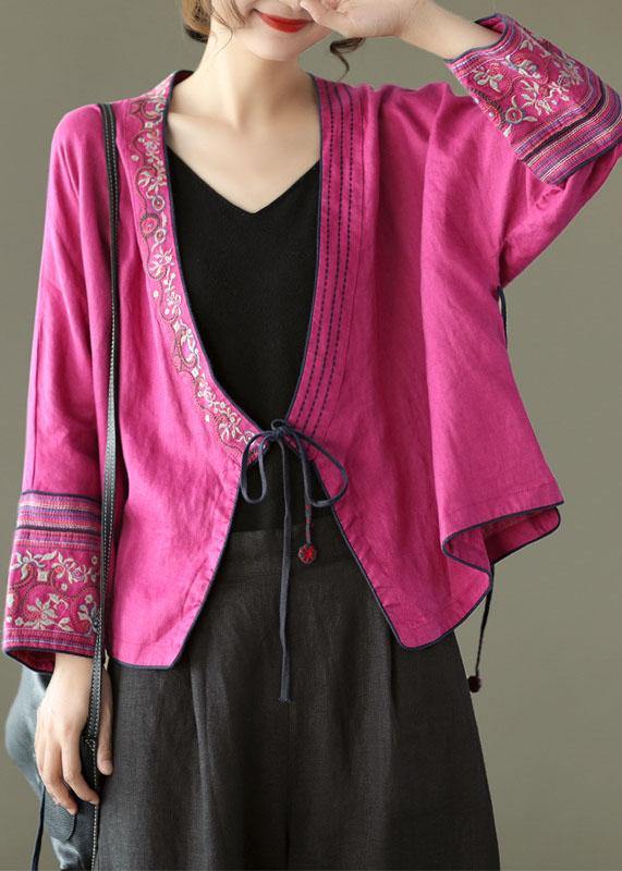 Purple Embroidered Long Sleeve Linen Shirt