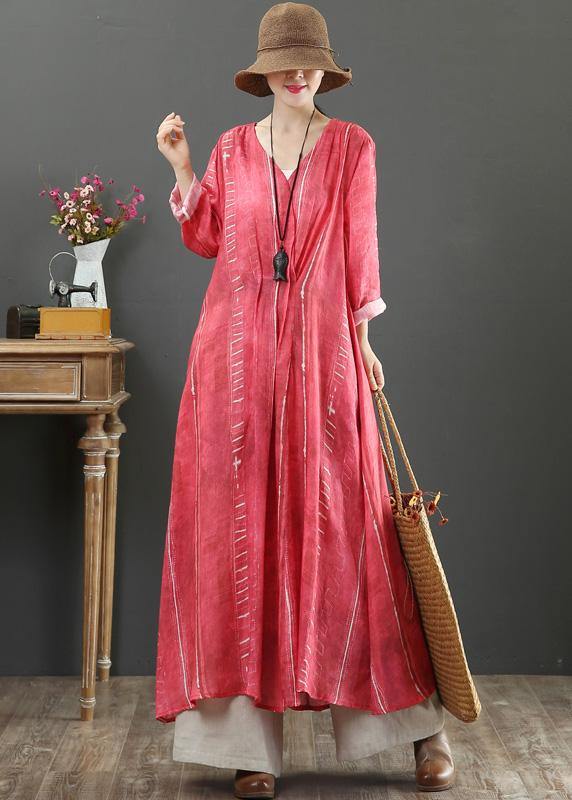 Organic V Neck Large Hem Spring Tunic Dress Red Loose Dress