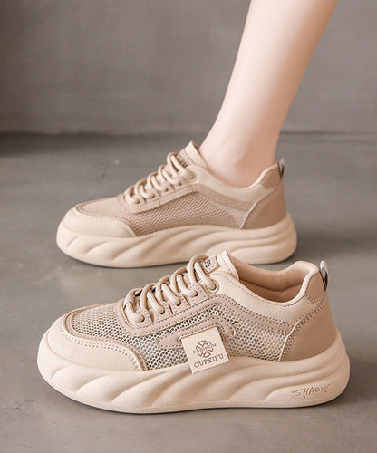 Breathable Mesh Lace Up Splicing Black Flat Shoes for