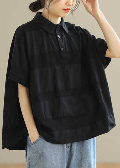 Black Peterpan Collar Button Loose Fall Shirts Half Sleeve