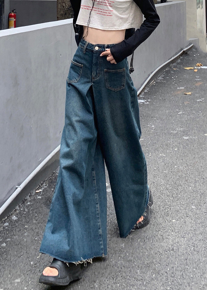 New Blue Pockets High Waist Denim Pants Spring