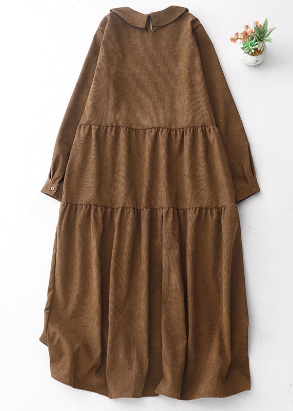 Brown Oversized Patchwork Corduroy Maxi Dresses Spring