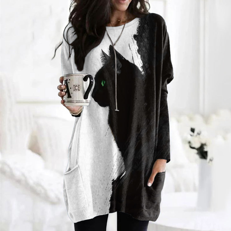 Black Cats Embroidered Comfy Tunic elevenforest
