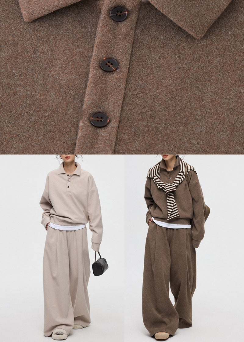Coffee Peter Pan Collar Button Cashmere Two Piece Set Winter