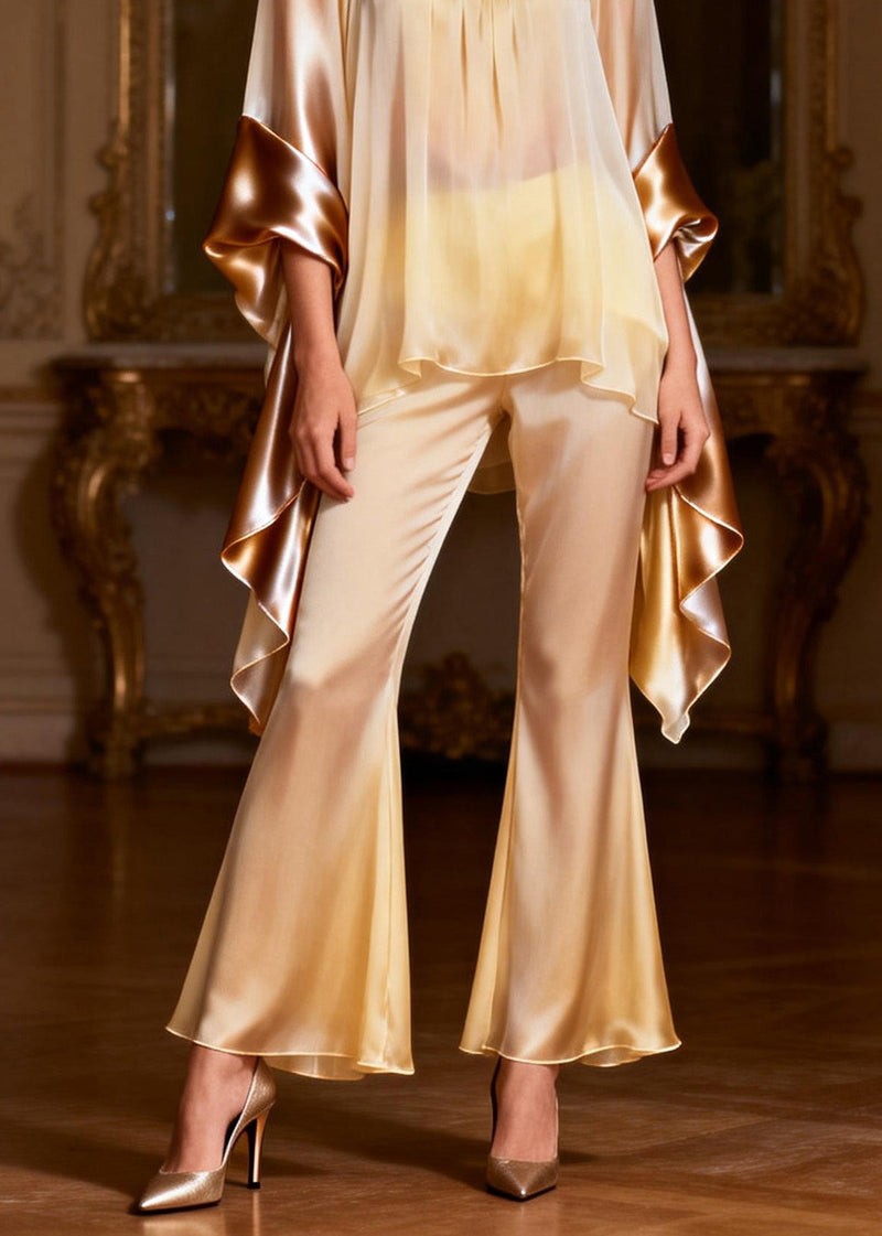 Square Collar Patchwork Silk Two Pieces Set Summer