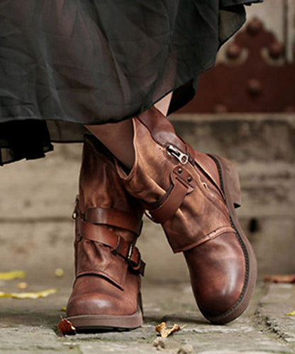 Brown Splicing Cross Strap Boots