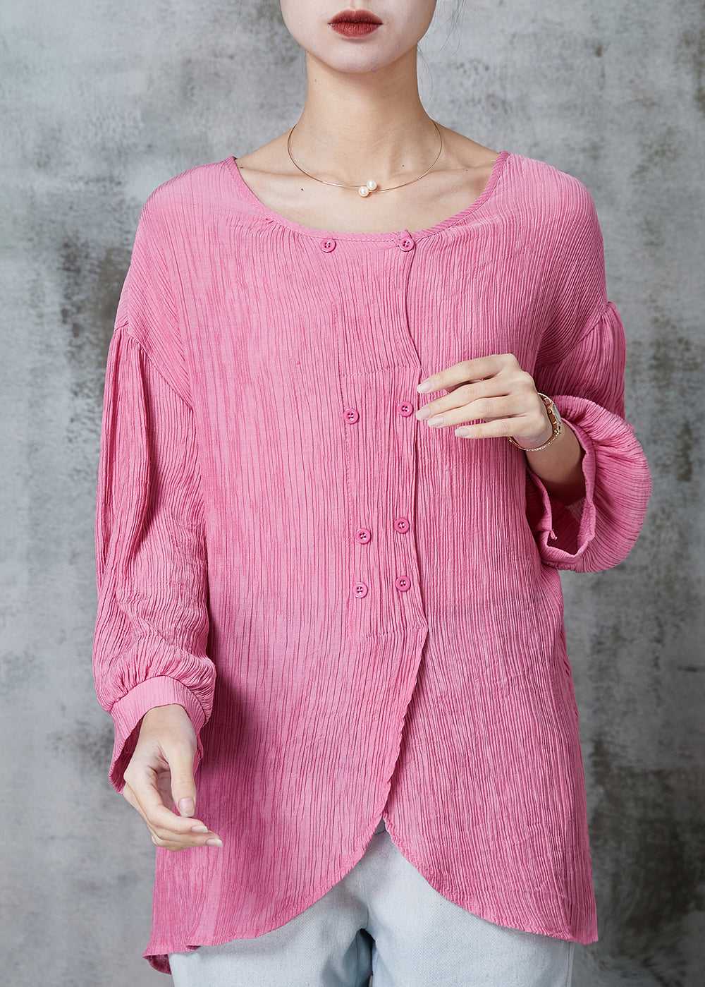 Pink Oversized Double Breast Cotton Top Summer