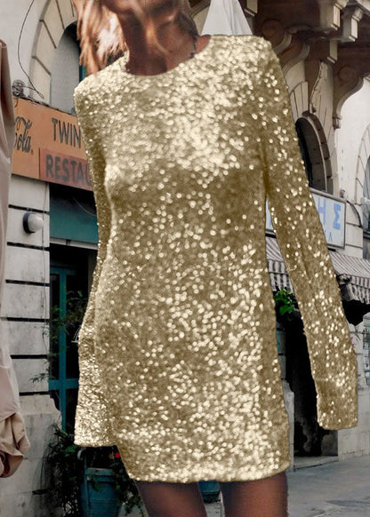 European and American Style Silver Sequins Slim Fit Dress Spring