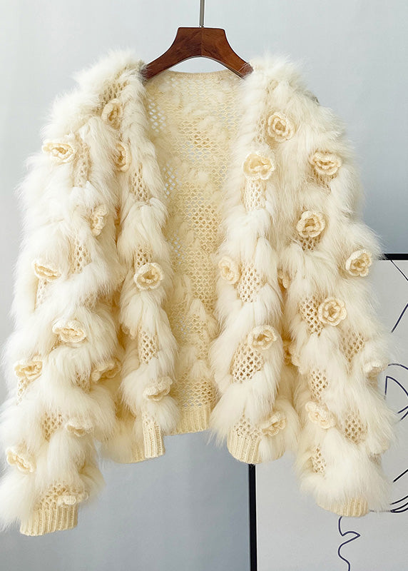 Apricot Mink Hair Knitted Coats Lantern Sleeve