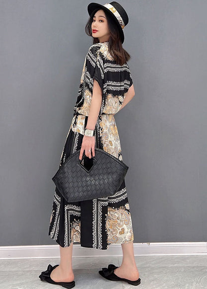 Style V Neck Print Sashes Chiffon Long Dress and Long Cardigans Two Pieces Set Summer