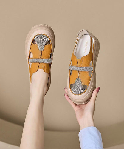 Zircon Splicing Hollow Out Platform Walking Sandals Yellow