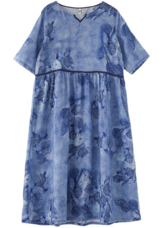 Natural White Print Cinched Summer Linen Dress